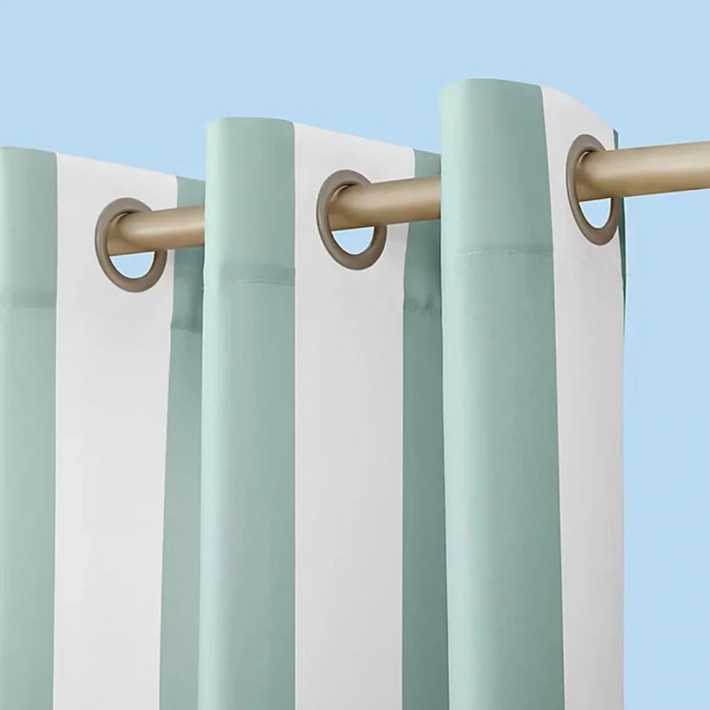X2 Sun Zero Soft Teal Stripe 95” Indoor/Outdoor Curtain Panel NWT $54.99 each